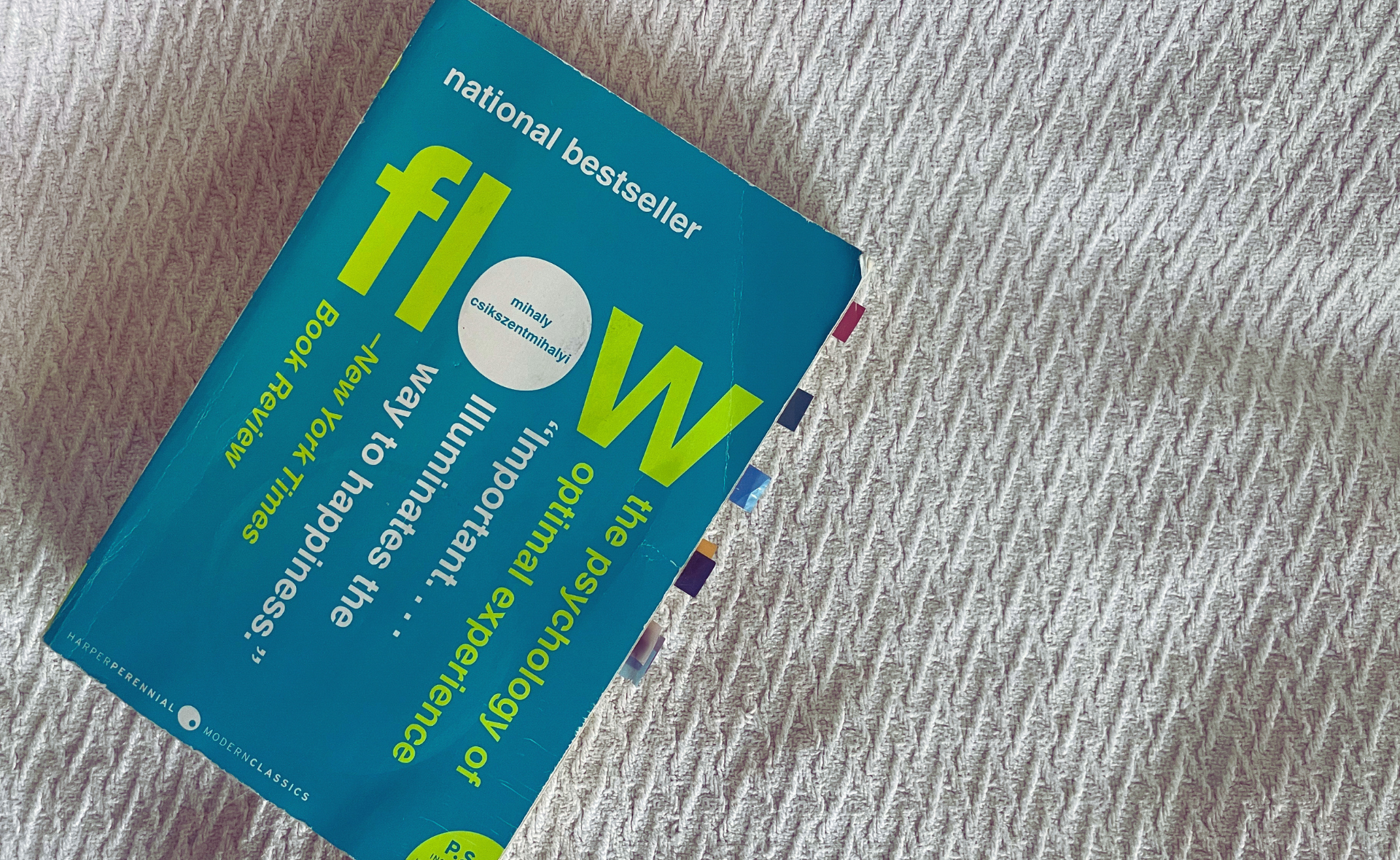 Flow, a term popularized by psychologist Mihaly Csikszentmihalyi, is described in the book that can be purchased on Amazon.