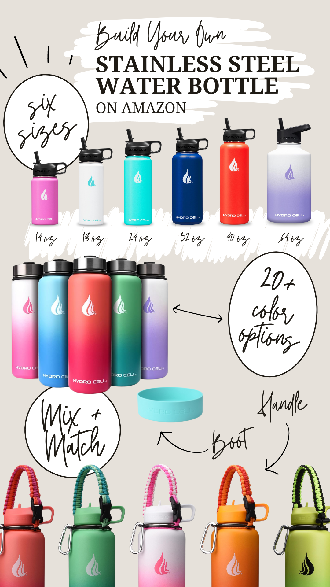 Build Your Own Stainless Steel Water Bottle from Hydro Cell on Amazon.