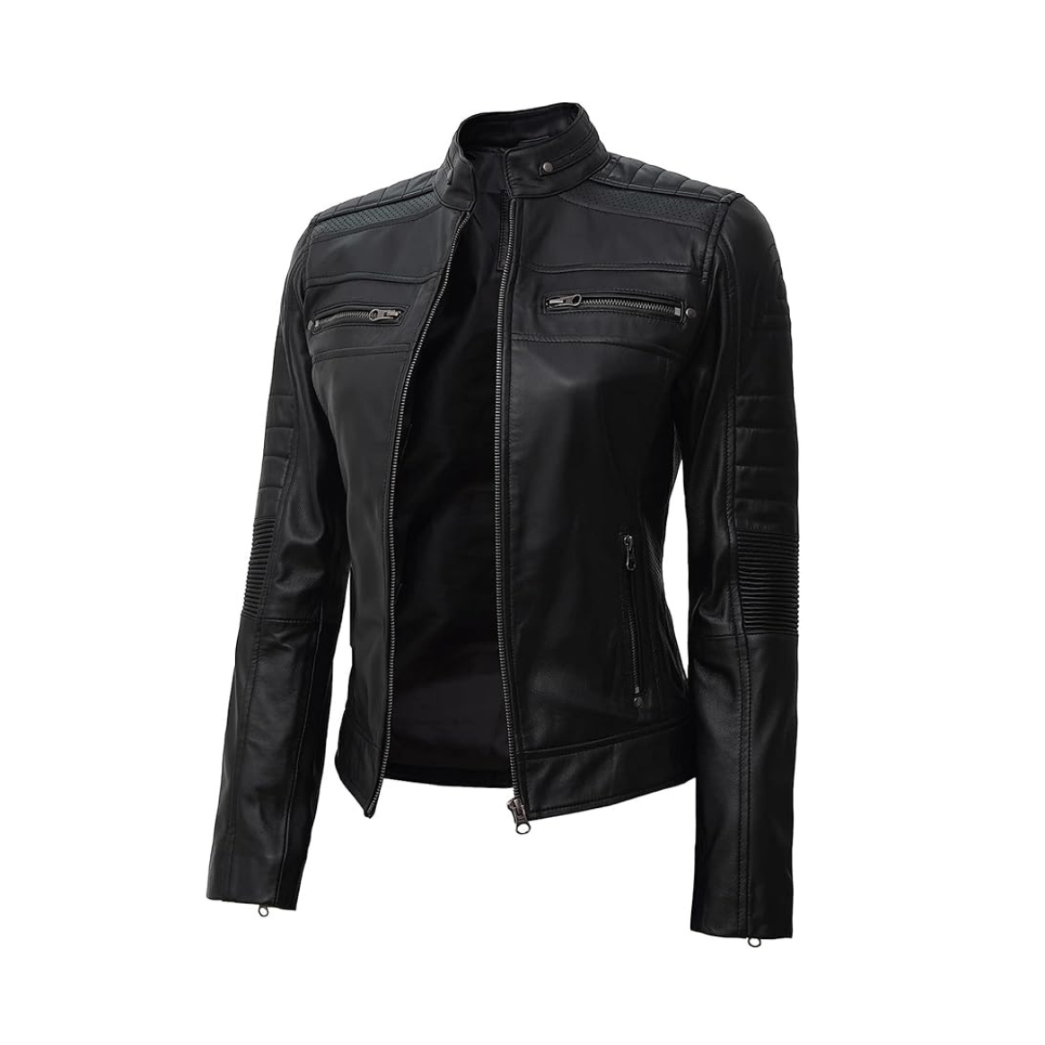 Decrum Womens Leather Jacket - Black And Brown Cafe Racer Style Leather Jackets For Women | Amazon Storefront